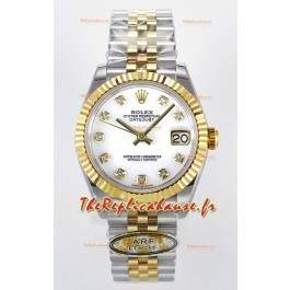 Rolex Super Clone Datejust ETA 2688 Mouvement 31MM Or Jaune Deux tons Cadran Blanc Suisse