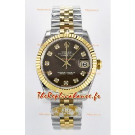 Rolex Super Clone Datejust ETA 2688 Mouvement 31MM or jaune bicolore cadran suisse marron