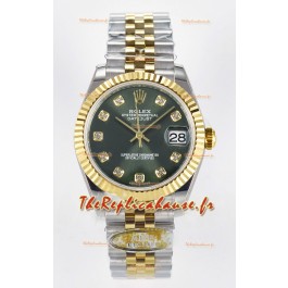 Rolex Super Clone Datejust ETA 2688 Mouvement 31MM Or Jaune Deux tons Cadran Vert Suisse 
