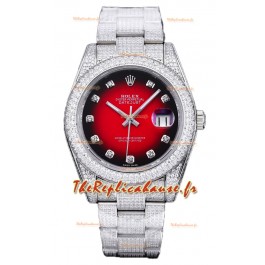 Rolex Datejust 41MM Réplique Suisse - Iced Out Edition avec cadran rouge 