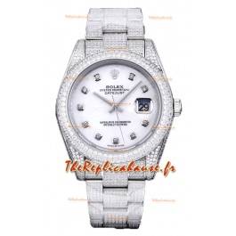 Rolex Datejust 41MM Swiss Replica - Iced Out Edition avec cadran blanc nacré