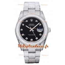 Rolex Datejust 41MM Réplique Suisse - Edition glacée - Cadran noir 