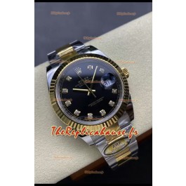 Rolex Datejust M126333 41MM ETA3235 72 Hours Power Cadran Diamants Noirs Huître Réplique 1:1 Or Jaune Acier 904L