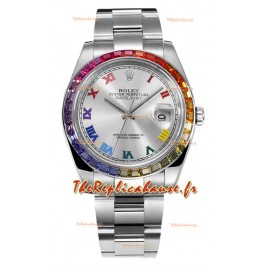 Rolex Datejust 41MM Réplique Montre Suisse - Acier 904L lunette arc-en-ciel 