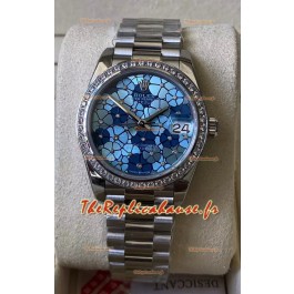 Rolex Datejust Ladies 31MM Mouvement Cal.3135 Réplique Suisse Lunette à Motifs Bleus Diamants dans Boîtier Acier 904L
