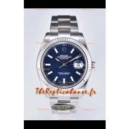 Rolex Datejust Mouvement Cal.3235 Réplique 1:1 Acier 904L 41MM - Cadran à motif cannelé bleu
