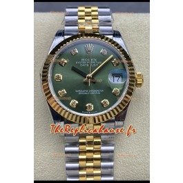 Rolex Datejust 31MM Montre Suisse en Acier 904L Cadran Jaune Vert bicolore Réplique 1:1 