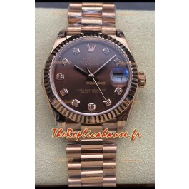 Rolex Datejust 31MM Montre Suisse en Acier 904L Cadran Or Rose Chocolat Réplique 1:1