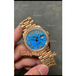Rolex Day Date Montre en or jaune 18 carats sertie de turquoises 36 mm - Réplique de montre 1:1 