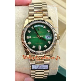 Rolex Day Date Super Clone Montre en or jaune 18 carats 36 mm - Cadran vert Réplique de montre 1:1 