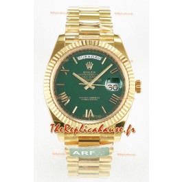 Rolex Day Date Super Clone Montre en or jaune 18K 40MM - Cadran vert Réplique de montre 1:1 