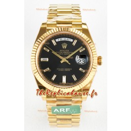 Rolex Day Date Super Clone en or jaune 18K 40MM - Cadran noir Réplique de montre 1:1 