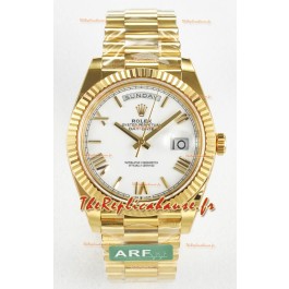 Rolex Day Date Super Clone en or jaune 18K 40MM - Cadran blanc Réplique de montre 1:1 