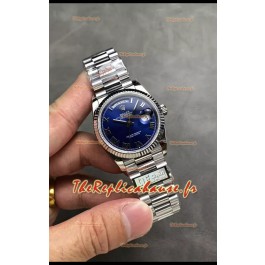 Rolex Day Date Super Clone Acier Inoxydable Cadran Bleu Petits Chiffres Romains 36MM - Montre réplique 1:1