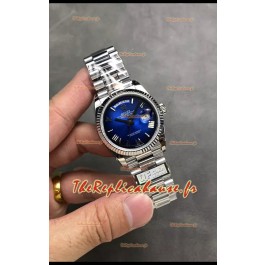 Montre Rolex Day Date Super Clone en acier inoxydable cadran bleu grands chiffres romains 36MM - Montre réplique 1:1