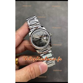 Rolex Day Date Super Clone en acier inoxydable cadran gris chiffres romains 36MM - 1:1 qualité miroir