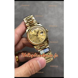 Rolex Day Date Super Clone Or Jaune Montre Boîtier et Cadran Cristal Numérique 36MM - Montre réplique 1:1