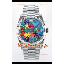 Rolex Day Date Emoji Jig-Saw Puzzle Boîtier acier inoxydable Réplique montre suisse 