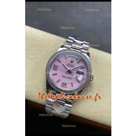 Rolex Day Date Super Clone Acier inoxydable Cadran rose Diamants Chiffres 36MM - Montre réplique 1:1