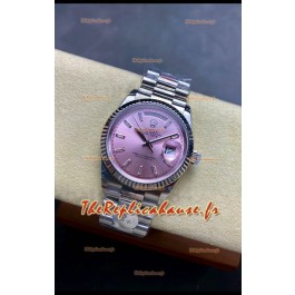 Rolex Day Date Super Clone Acier inoxydable Rose Cadran Cristal Chiffres 36MM - Montre réplique 1:1