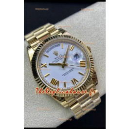 Rolex Day Date Presidential Montre en or jaune 18K 40MM - Cadran blanc, Qualité Miroir 1:1