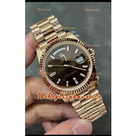 Rolex Day Date 40MM 228235 Montre en or rose avec cadran brun foncé Réplique qualité miroir 1:1