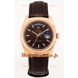 Rolex Day Date Montre boîtier acier 904L or rose cadran marron 36MM - Qualité miroir 1:1