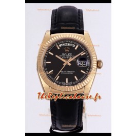 Rolex Day Date Montre avec boîtier en acier 904L or rose et cadran noir 36 mm - Qualité miroir 1:1