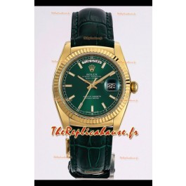 Rolex Day Date Montre boîtier acier 904L or jaune cadran vert 36MM - Qualité miroir 1:1