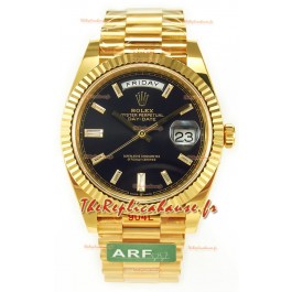 Rolex Day Date Presidential Montre en or jaune 18 carats 40 mm - Cadran noir Qualité miroir 1:1
