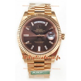 Rolex Day Date 40MM 1:1 Or Rose en Cadran Brun Réplique de Montre 1:1