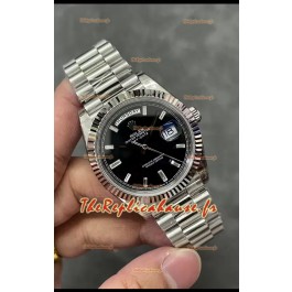 Rolex Day Date Presidential Montre en acier inoxydable à cadran noir 40MM - Qualité miroir 1:1