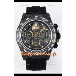 Rolex Daytona Super Clone DiW Skeleton Edition Montre en carbone - Boîtier en carbone forgé Bracelet noir Réplique 1:1
