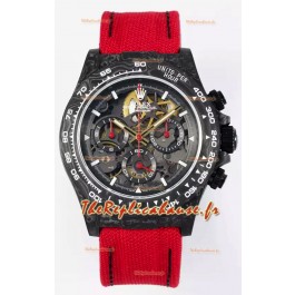 Rolex Daytona Super Clone DiW Skeleton Edition - Boîtier en carbone forgé - Bracelet rouge Réplique 1:1 