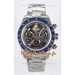 Rolex Daytona Super Clone Artisans De Geneve Montre en acier inoxydable Lunette bleue Montre Skeleton 