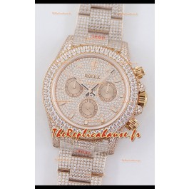 Rolex Cosmograph Daytona Or Rose ICED OUT Mouvement Cal.4130 - Montre Acier 904L