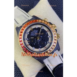 Rolex Daytona DiW Edition Carbone Lunette Arc-en-ciel - Boîtier Carbone forgé Bracelet Beige Réplique 1:1 