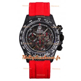 Montre Rolex Daytona DiW Skeleton Carbon Edition - Boîtier en carbone forgé - Bracelet rouge Réplique 1:1 