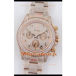 Rolex Cosmograph Daytona Or Rose ICED OUT Mouvement Cal.4130 - Montre Acier 904L