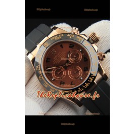 Réplique de montre Rolex Daytona à mouvement japonais, boîtier en or et cadran marron