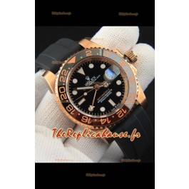Montre réplique japonaise Rolex GMT Master II en or rose sur boîtier Oysterflex