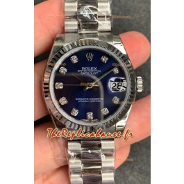 Montre Rolex Datejust 31MM Mouvement ETA-2671 Réplique Suisse en acier 904L et cadran bleu 
