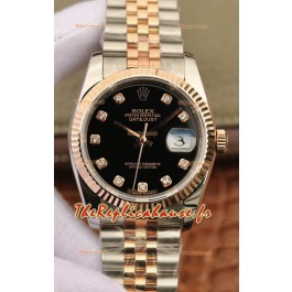 Montre Rolex Datejust 36MM Mouvement ETA-3135 Réplique Suisse en 904L cadran noir bicolore