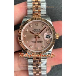 Montre Rolex Datejust 31MM Mouvement ETA-2671 Réplique Suisse en or rose bicolore 904L avec cadran or