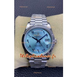 Montre Rolex Day Date Présidentielle 904L Acier 36MM - Cadran BLEU ICE Arabe 1:1 Qualité Miroir