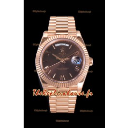 Montre Rolex Day Date avec cadran brun et chiffres romains Mouvement Cal.3255 - Acier 904L 