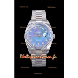 Montre Rolex Day Date à cadran bleu avec diamants Chiffres des heures Mouvement ETA - Acier 904L 