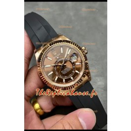 Rolex Sky-Dweller REF# M336235 Montre en or rose à cadran marron et boîtier en acier 904L Montre réplique 1:1 