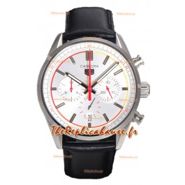 Tag Heuer Carrera Chronosprint X Swiss Quartz Réplique Montre Cadran blanc Bracelet cuir 
