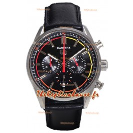 Tag Heuer Carrera Chronograph 42 Swiss Quartz Réplique Montre Cadran noir Bracelet cuir